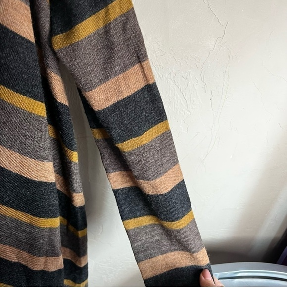 Cynthia Rowley 100% Merino Wool Brown Striped Waterfall Cardigan - Picture 2 of 5